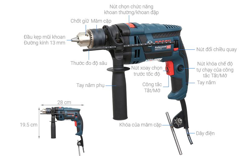 Thiết kế nổi bật của máy khoan gia đình Bosch GSB 16RE hộp nhựa