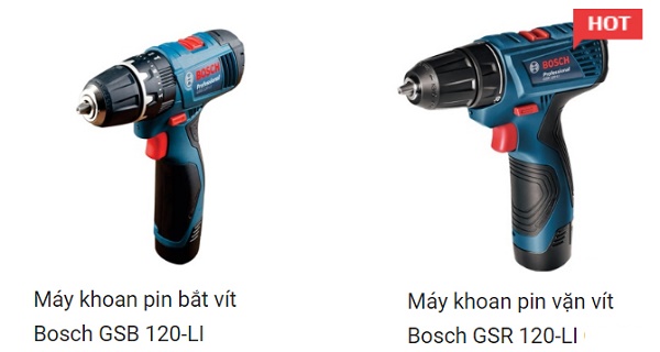 Hai máy khoan pin Bosch 12V thiết kế tương đồng nhau
