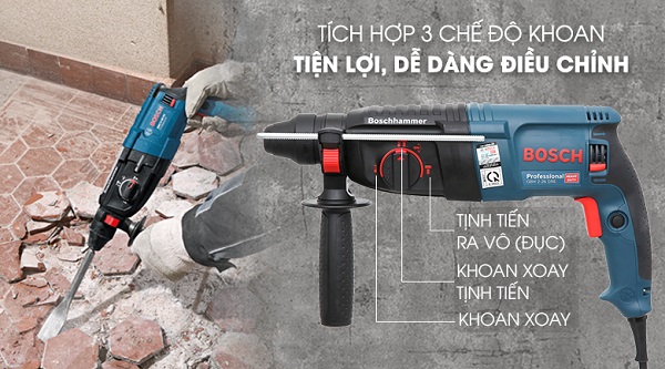 Bosch GBH 2-26 DRE làm việc mạnh mẽ, khoan bê tông dễ dàng