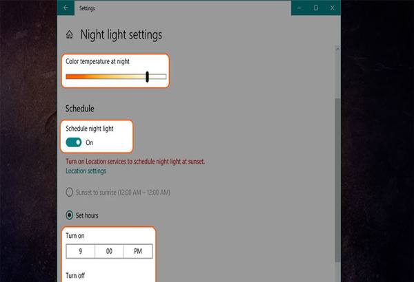 thay đổi cấu hình và tính năng Night light thì nhấn chọn mục “Night light settings.”