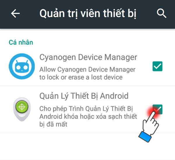 Trong hàng loạt các gợi ý, hãy chọn Quản lý thiết bị Android