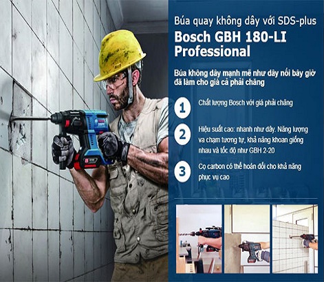 Đánh giá máy khoan búa dùng pin Bosch GBH 180-LI có tốt không