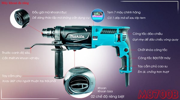 Máy khoan Makita M8700B chắc chắn, thon gọn