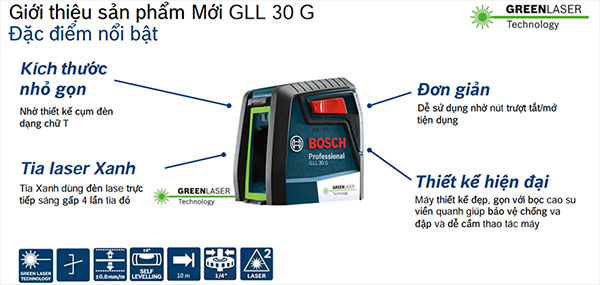 Hình ảnh máy cân bằng laser 2 tia xanh Bosch GLL 30 G