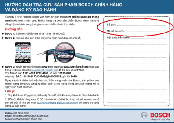 Phiếu bảo hành Bosch