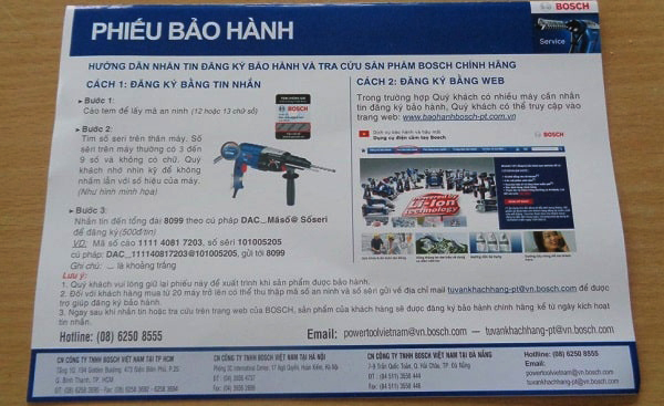 Các thông tin bảo hành được thể hiện rõ trên phiếu bảo hành