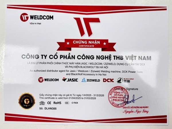 Giấy chứng nhận đại lý phân phối máy hàn Jasic của THB Việt Nam