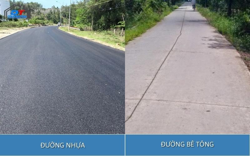 Đường làm bằng bê tông nhựa và bê tông xi măng