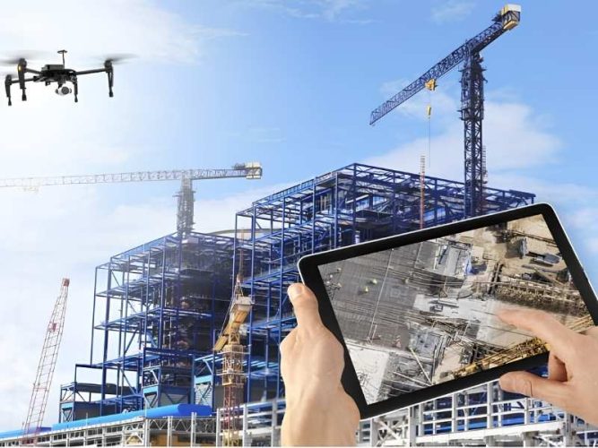 Drone chụp ảnh và theo dõi tiến độ tại công trường.